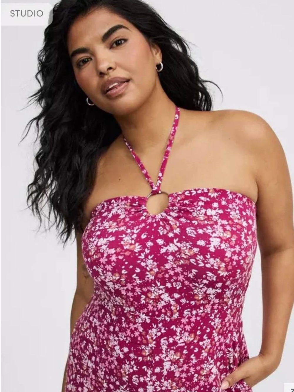 torrid NWT O-ring Fuchsia Floral Strapless Wide-Leg Jumpsuit - Picture 4 of 9